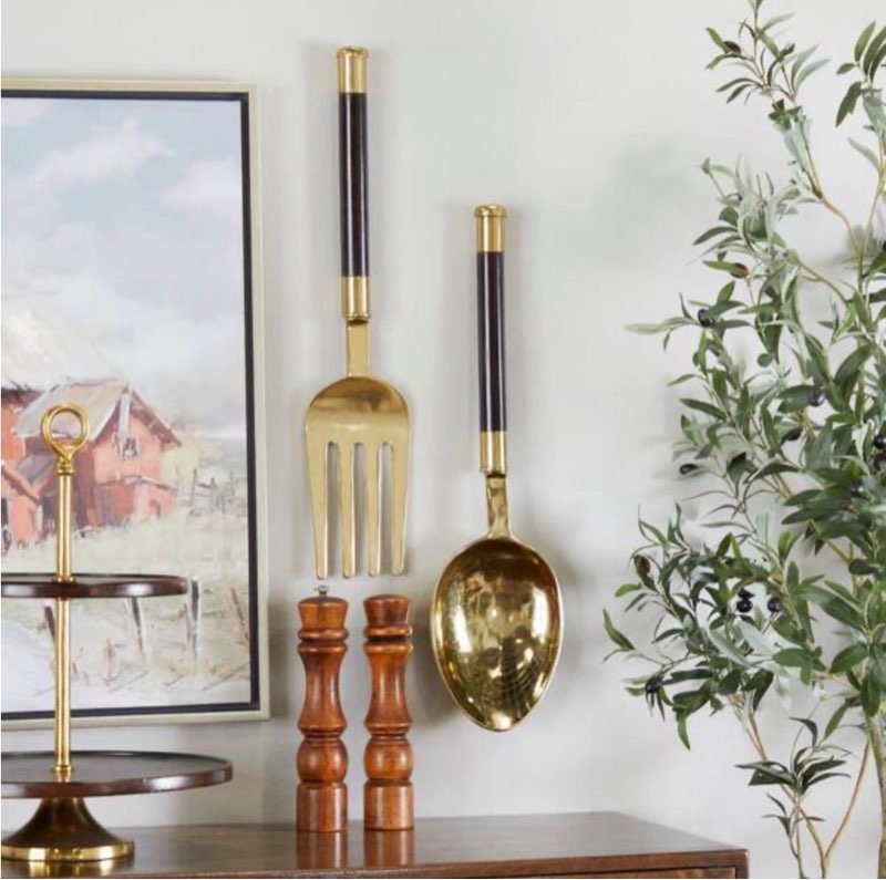 Aluminum Gold Spoon and Fork Utensils Wall Decor (Set of 2)