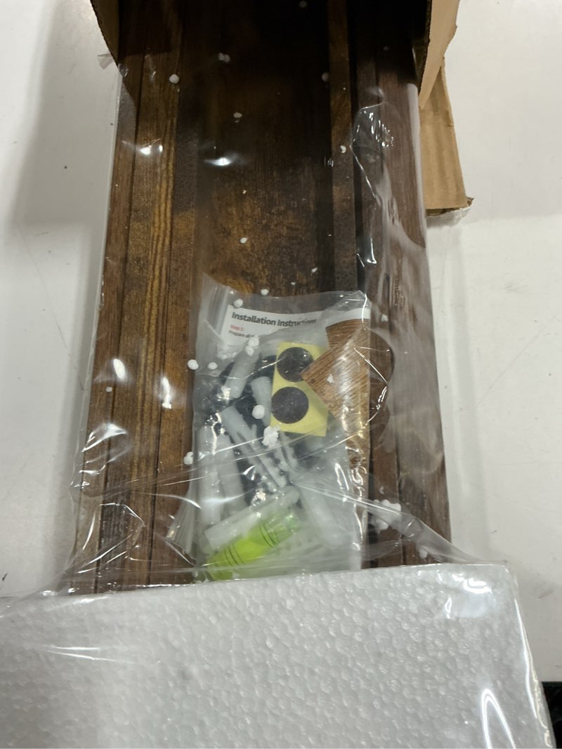 Condition photo showing New/Like New for Giftgarden 36 Inch Large Floating Shelves for Wall Set of 5, Rustic Wood Wall Shelves for Bathroom, Bedroom, Kitchen, Living Room Storage and Decoration, Brown Picture Ledge