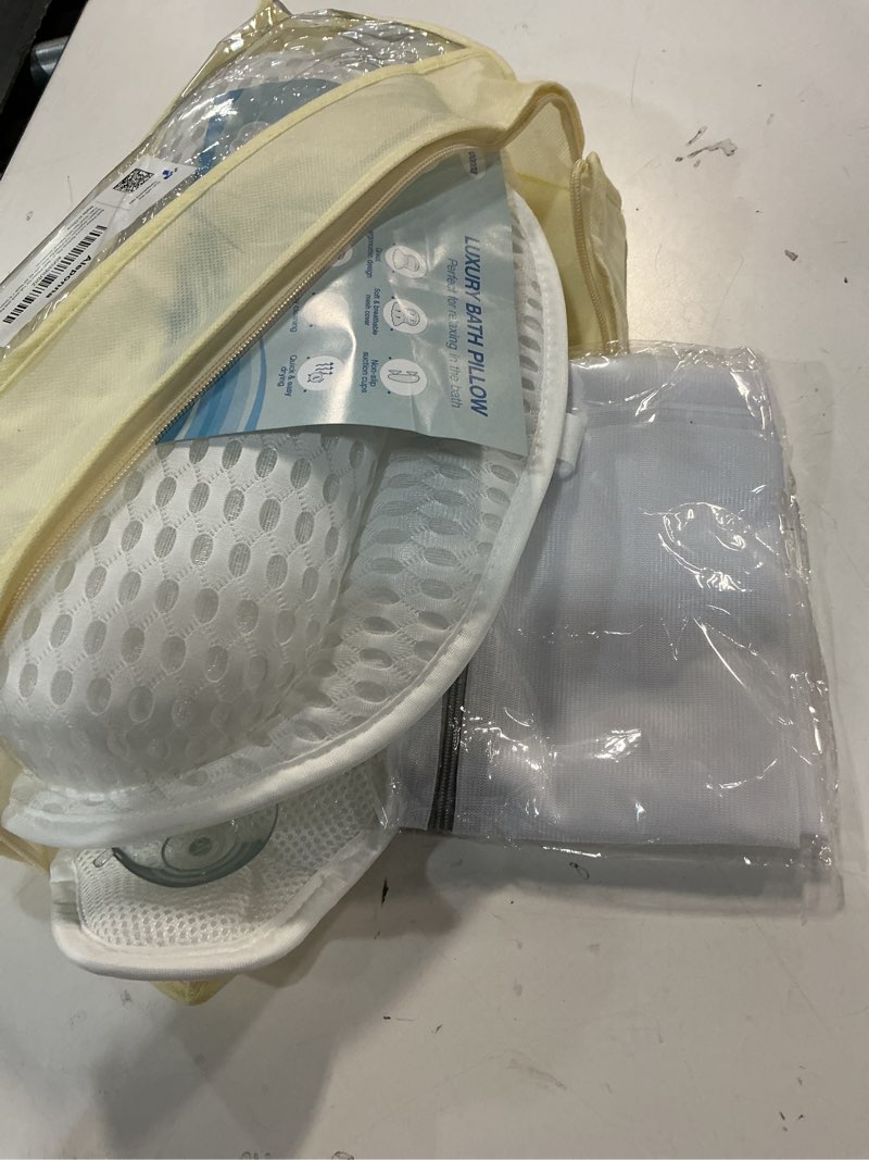 Condition photo showing New/Like New for Bath Pillow Luxury Bathtub Pillow - Bath Pillows for Tub Neck and Back Support, Ergonomic Tub Pillow for Bath with 4D Air Mesh + 6 Strong Suction Cups, Great Spa Gifts Bathtub Accessories