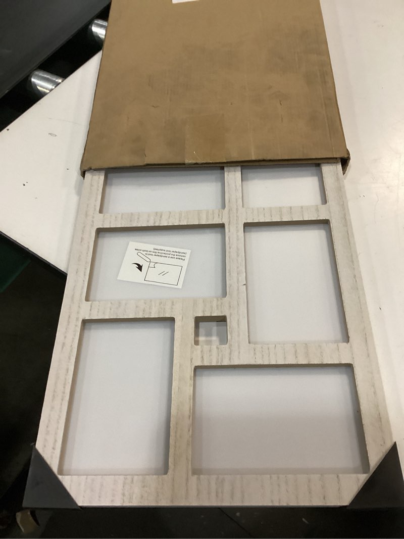 Condition photo showing Good Condition for 8-Opening Collage Picture Frame Wall Decor – White Multi Photo Frame for 4x6 Pictures, Holds 8 Photos Total, Rustic Hanging Wall Art for Living Room, Bedroom, or Hallway – 22.63 x 11.81 Inch White-8 Opeing-5x7