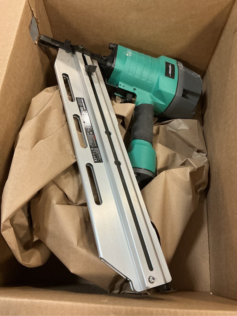 Condition photo showing As Is for Framing Nail Gun 21 Degree 2-Inch to 3-1/2-Inch with Tool-Less Depth Adjustment Pneumatic Framing Nailer Air Nail Gun for Wall Sheathing, Siding Mount