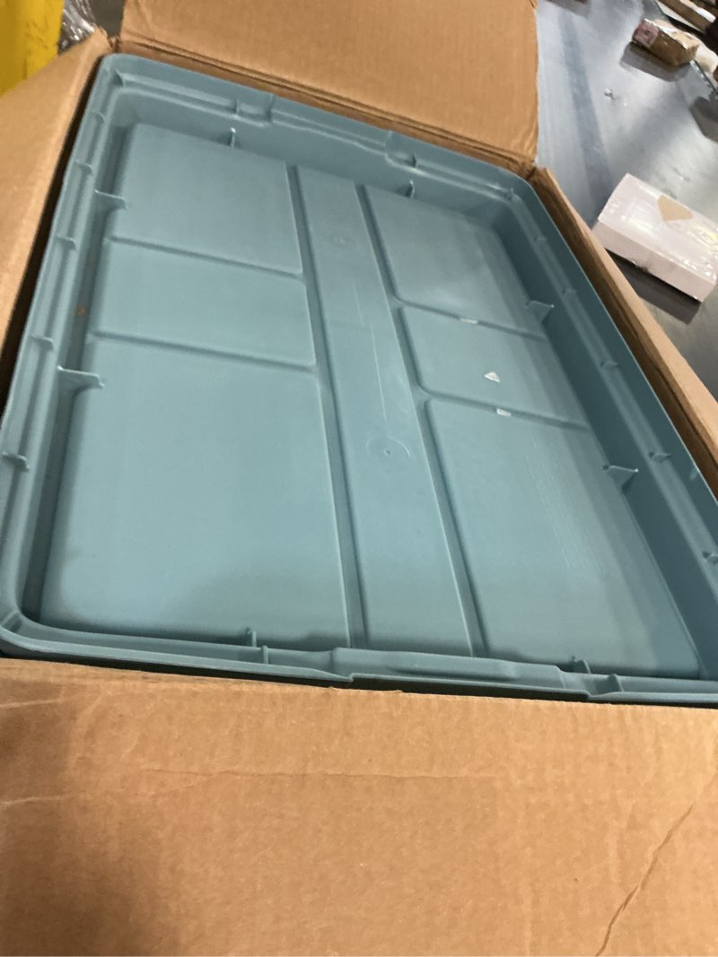 Condition photo showing Good Condition for Hefty HI-RISE 40 Qt Stackable Storage Bins with Lids – 6 Pack Clear Plastic Under Bed Storage Containers, Shoe Organizer Boxes with XL Lid-Locking Latches, Comfort-Grip Handles, Durable Double Rim 40 Qt - 6 Pack