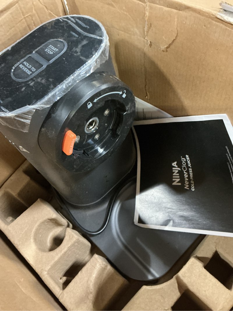 Condition photo showing As Is for Ninja NeverClog Cold Press Juicer, Powerful Slow Juicer with Total Pulp Control, Countertop, Electric, 2 Pulp Functions, Dishwasher Safe, 2nd Generation, Charcoal, JC151