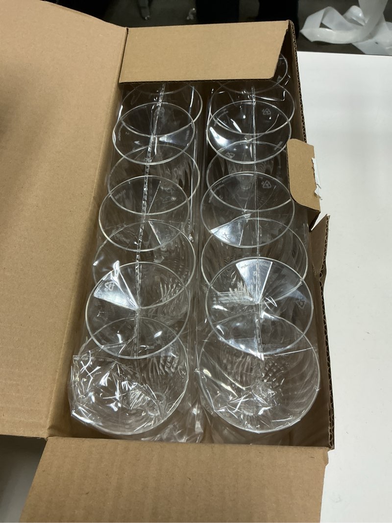 Condition photo showing New/Like New for Lillian Tablesettings Premium 16 Count Wine Glasses 8 oz. Clear Hard Plastic 1-Piece Disposable Cups Wine Glasses - 16 Count