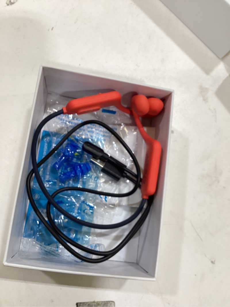 swimming headphones-bone conduction headphones, ip68 waterproof open earphones, litesurge bluetooth 5.4 underwater sport earbuds with 32 gb mp3 memory for swimming, marathon-hot red
