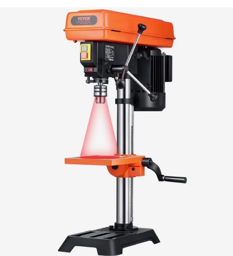  vevor 10 in benchtop drill press, 6.2a induction motor, tabletop drilling machine with 650 / 1050 / 1800 / 2350 / 3100 rpm adjustable speed, 0-45° tilting worktable, led work light, for wood metal
