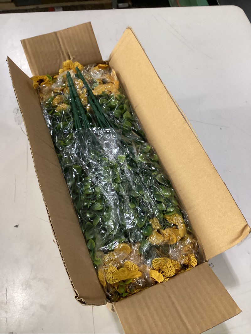 Condition photo showing New/Like New for Artificial Fake Flowers for Outdoor Spring Decoration, 16 Bundles Faux Silk Colorful Daisy UV Resistant Realistic for Outside Porch Patio Home Yard Garden Planters Pots Window Box (Yellow)