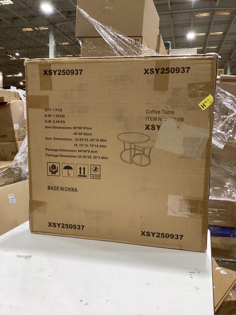 Condition photo showing New/Like New for aboxoo Coffee Table Nesting White Set of 2 Side Set Golden Frame Circular Round and Marble Pattern Wooden Tables, Living Room Bedroom Apartment Modern Industrial Simple Nightstand Gold White Engineered Wood