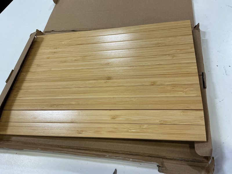 Condition photo showing Good Condition for gehe sofa arm tray table - flexible/foldable couch arm table perfect for drink & snacks great armrest tray (16.5" l x 13.25" w x 0.35" h, natural bamboo) 16.5" x 13.3" x 0.4" natural bamboo