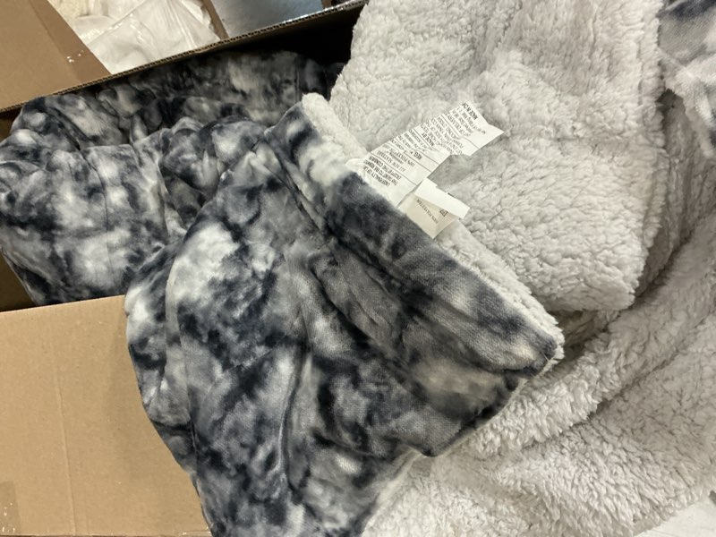 Condition photo showing As Is for choshome sherpa fleece throw blanket- thick and warm blanket for winter, soft fuzzy plush queen size comforter for bed - (96\" x 102\", tie dye grey)