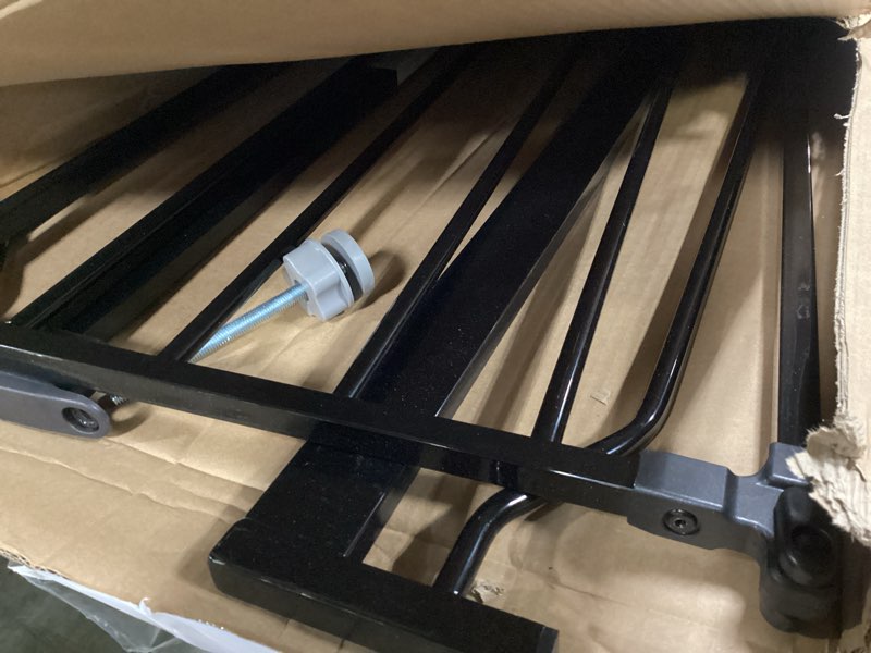 Condition photo showing As Is for regalo safety 29-38.5" baby gate for doorways & bottom of stairs, pressure mounted baby gate with door for babies, toddlers & pets, tested & safe for 30 years, american designed, american owned, black black 29-38.5"w x 30"h