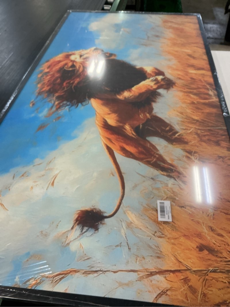 Condition photo showing New/Like New for lion large decor wall art framed pictures for living room, animal oversized canvas print painting modern extra large framed artwork for bedroom office home decor 60"x30"