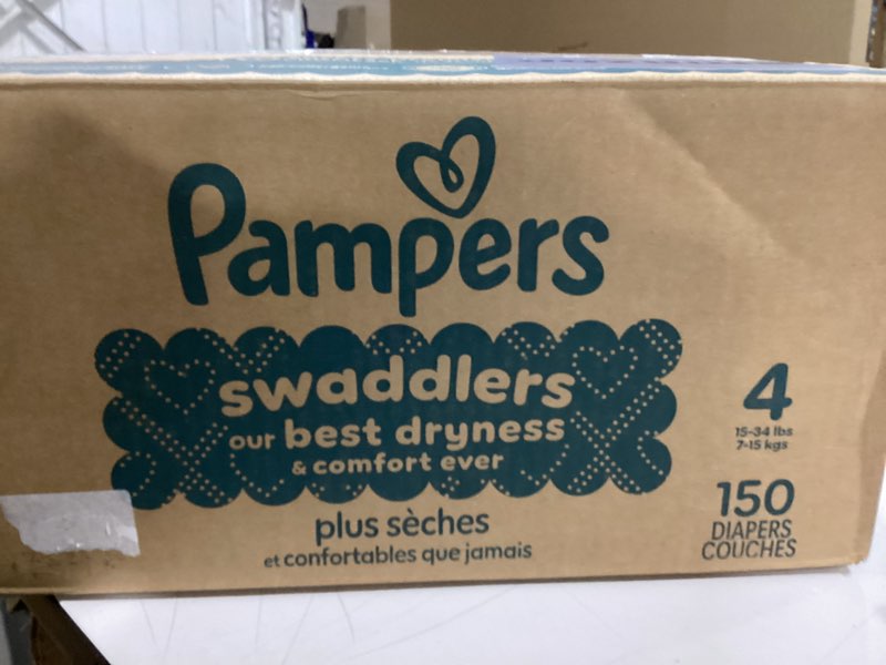 Condition photo showing As Is for Pampers Swaddlers Diapers, Size 4 (15-34 lbs), 150 Count, Absorbent, Keeps Baby Dry and Comfortable,
