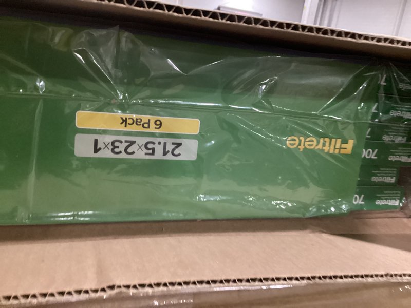 Condition photo showing As Is for filtrete 21.5x23x1 ac furnace air filter, mpr 700, merv 8, tough on pollen, easy on airflow, 3-month pleated 1-inch electrostatic air cleaning filter, 6-pack (actual size 21.19 x 22.69 x 0.81 in)
