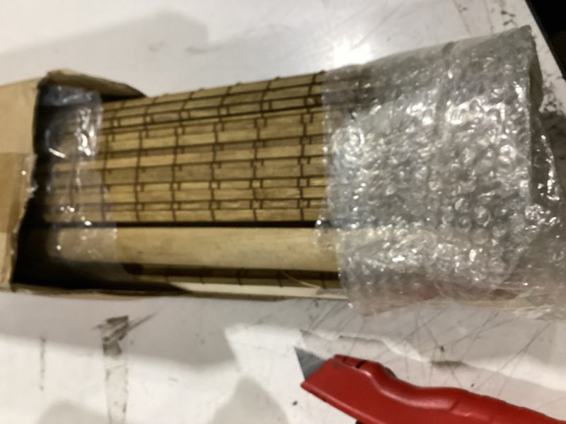 Condition photo showing Good Condition for lazblinds no drill bamboo roman shades, 28.5" w × 48" h, eastfield teak | cordless tool-free light filtering window treatment, roll up bamboo blinds for windows light filtering-eastfield teak 28.5" w × 48" h