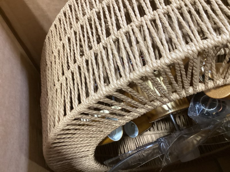 Condition photo showing Good Condition for boho caged fandelier with lights flush mount rattan ceiling fan with lights and remote control, enclosed 6 speeds low profile fan light for bedroom, living room, kitchen 0254/boho ceiling fans