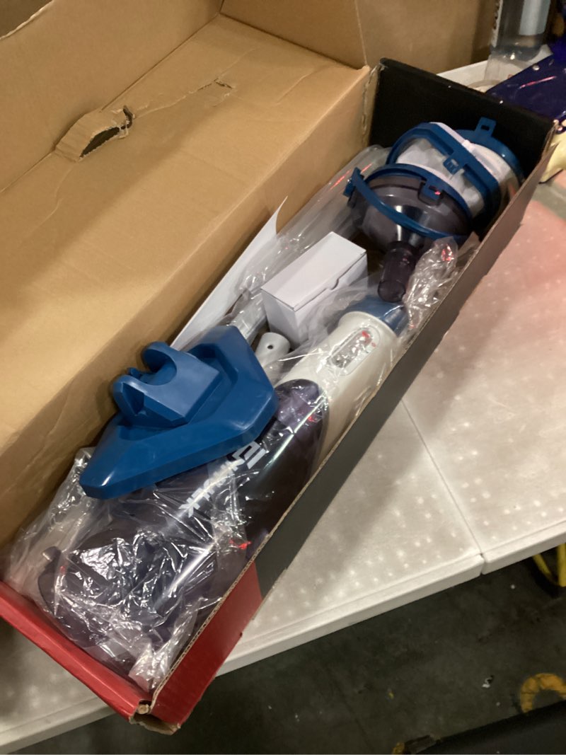 Condition photo showing As Is for pool vacuum for above ground pool with a telescopic pole, running time up to 1h, handheld rechargeable pool cleaner with powerful suction up to 18.5 gallons/min, ideal for leaves & debris, pc10 pc10 blue