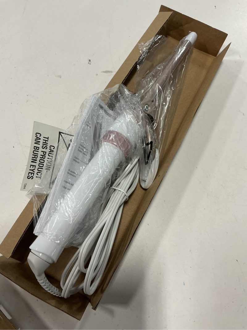 Condition photo showing New/Like New for conair double ceramic ½-inch curling iron, ½-inch barrel creates spiral curls, hair curler for use on short to medium hair, white/rose gold white/rose gold .5 inch