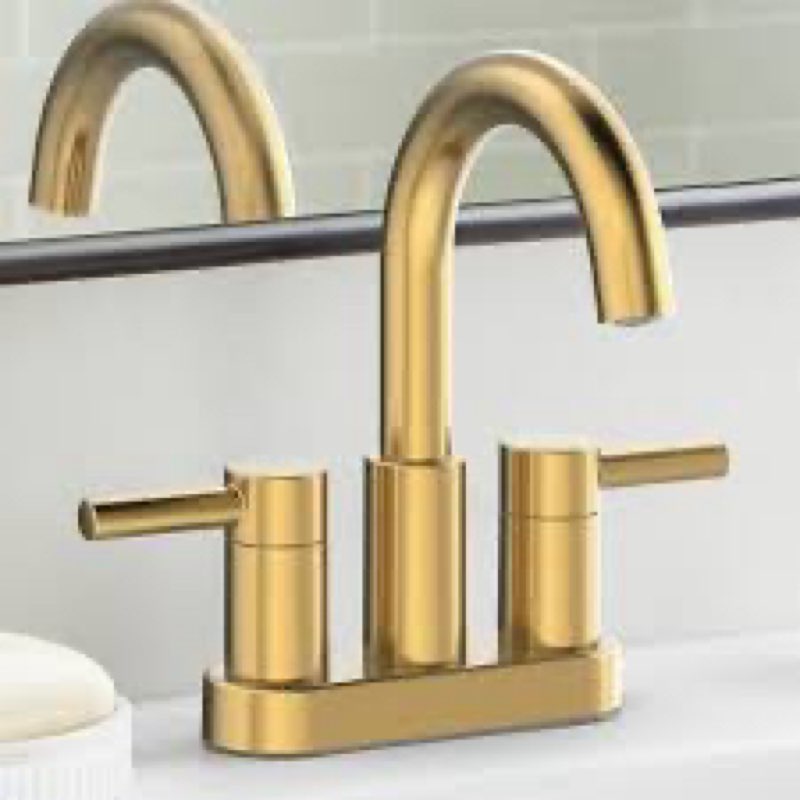 allen + roth harlow brushed gold 4-in centerset 2-handle watersense low-arc residential handle