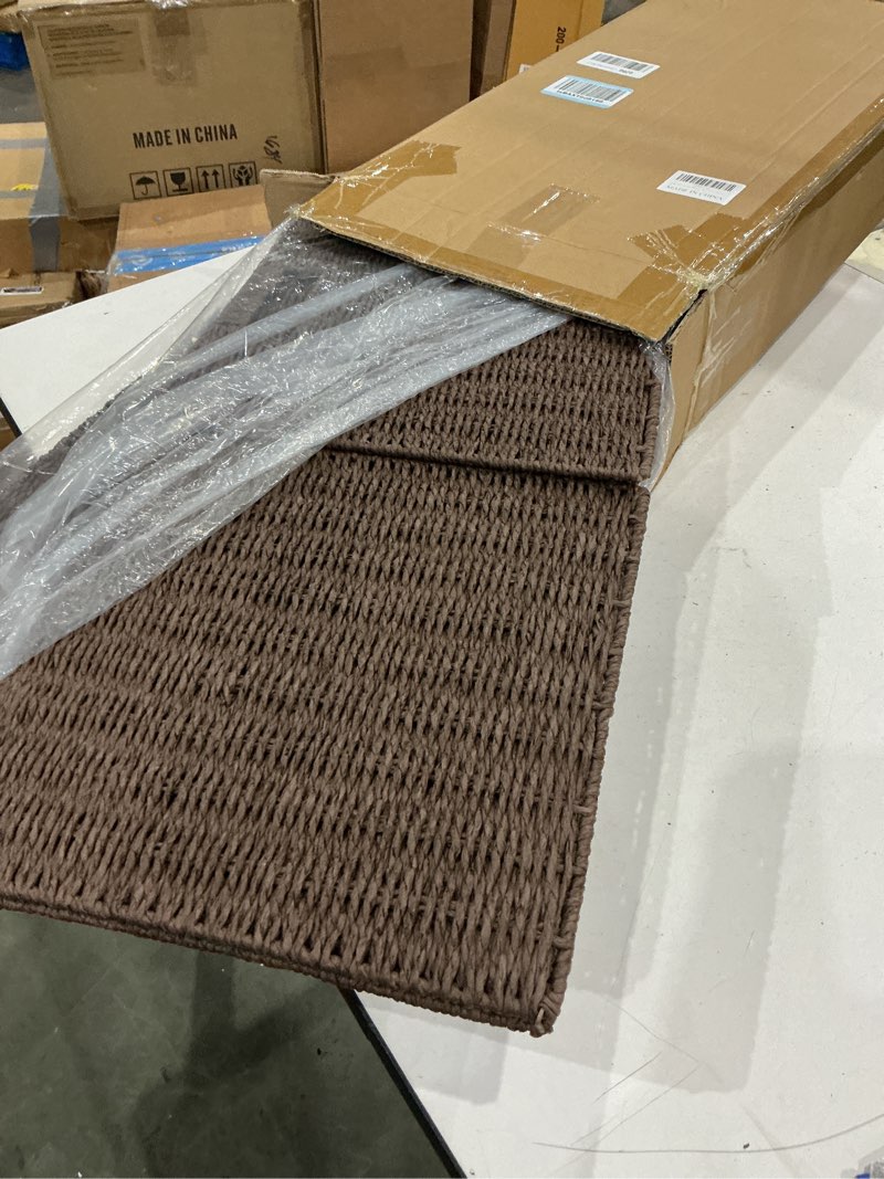 Condition photo showing Good Condition for handwoven paper woven cube basket organizer with handles set of 4 foldable storage baskets for bedroom living room cubby storage units for clothes books toys (brown, 13" l x 13" w x 13" h) brown 13" l x 13" w x 13" h