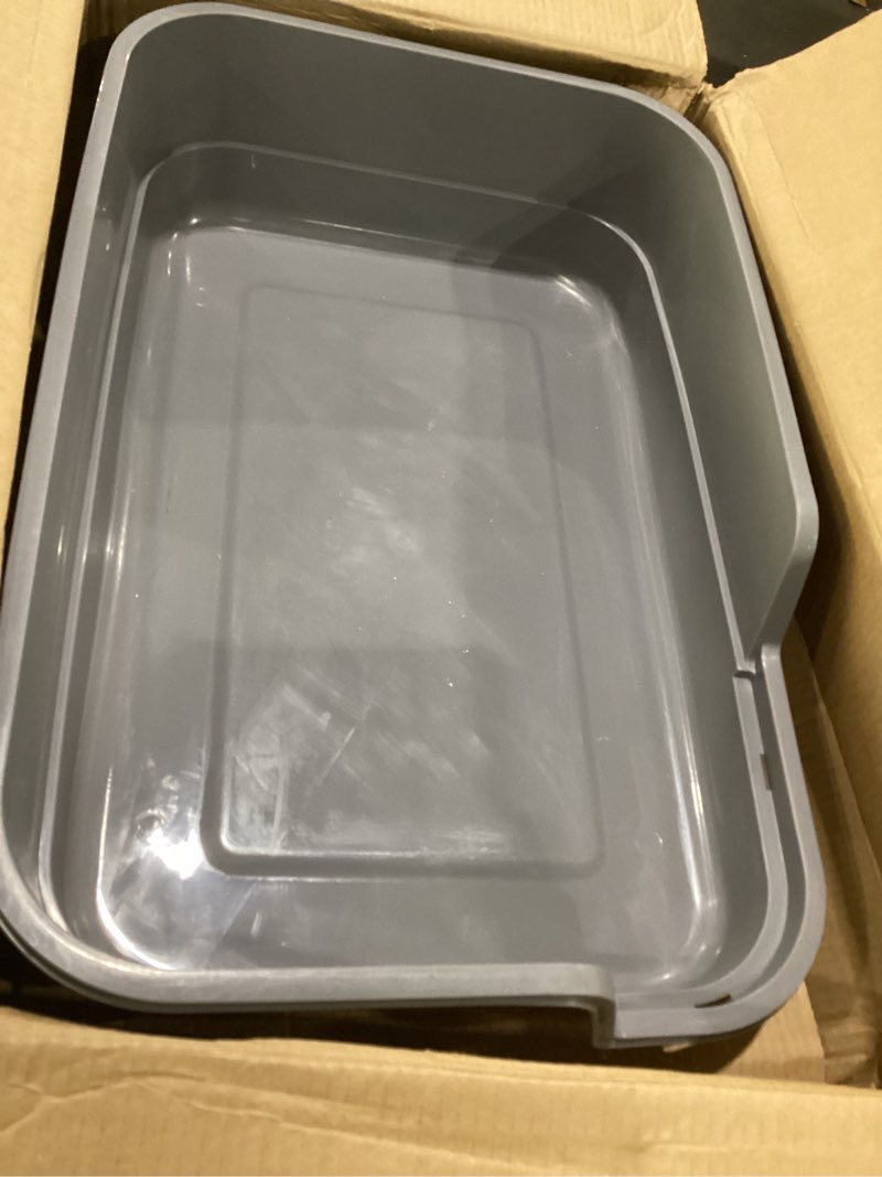 Condition photo showing As Is for extra large cat litter box with high sides,cats boxes for indoor cats,cat litter pan for kitty,litter box with low entry,easy to clean,anti-splashing,23.6" x15.7" x5.9" (grey)