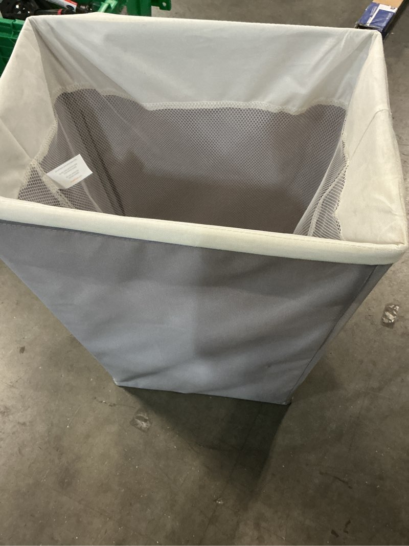 Condition photo showing Good Condition for polyester laundry hamper with removable liner | slim rectangular design, built-in carrying handles, gray