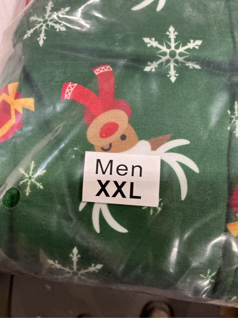 Condition photo showing New/Like New for ANGELGGH Family Matching Christmas Onesie, Cute Vacation Print One Piece Pajamas, Hooded Holiday Sleepwear Nightwear (Men, XXL, Hat Reindeer)