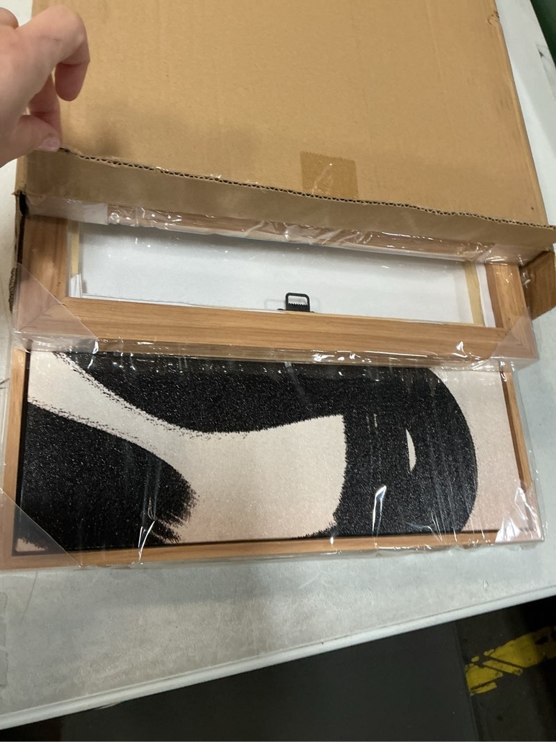 Condition photo showing Good Condition for Framed Wall Art Canvas Set Abstract Lines Pictures Modern Mid Century Boho Wall Decor Minimalist Abstract Black Stroke Lines Canvas Painting Artwork Living Room Bedroom Home Office 16"x24"x3 Natural 16" x 24" x 3Pcs ( Framed ) Black Geometric Lines