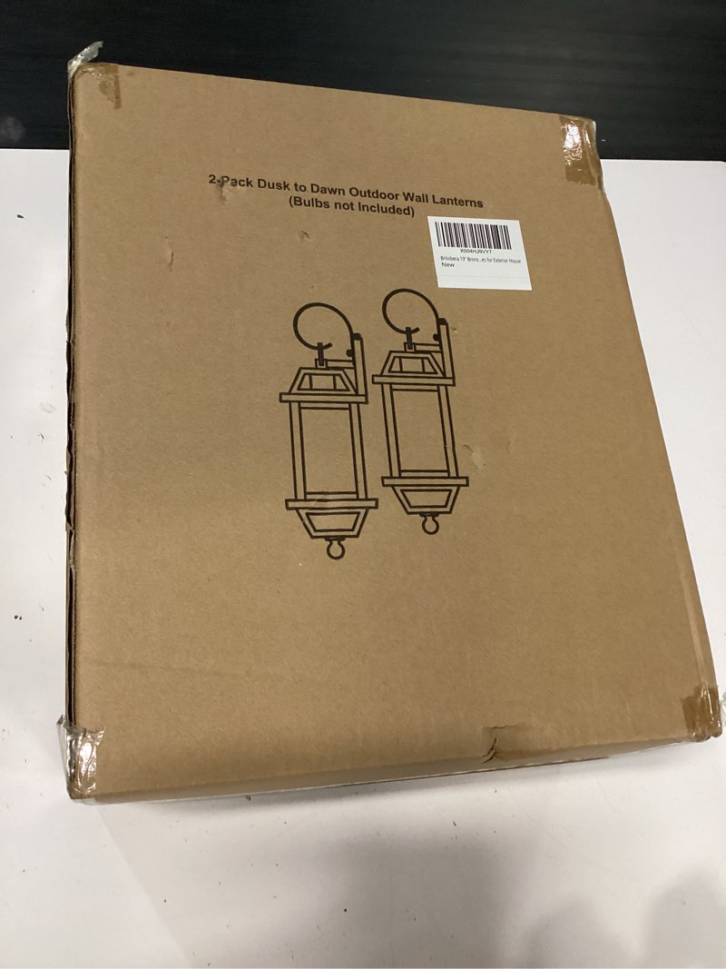 Condition photo showing New/Like New for 18" Bronze Outdoor Wall Sconces, Dusk Till Dawn Outdoor Porch Lights with Clear Glass, Aluminum Outside Porch Lantern Enclosed Bottom ETL Listed Brown Exterior Wall Sconces for Patio House Bronze Dusk to Dawn