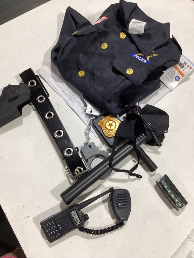 Condition photo showing As Is for incomplete spooktacular creations 14pcs halloween police costume for kids, police officer costume for boys, toddler roleplay party black small(5-7yrs)