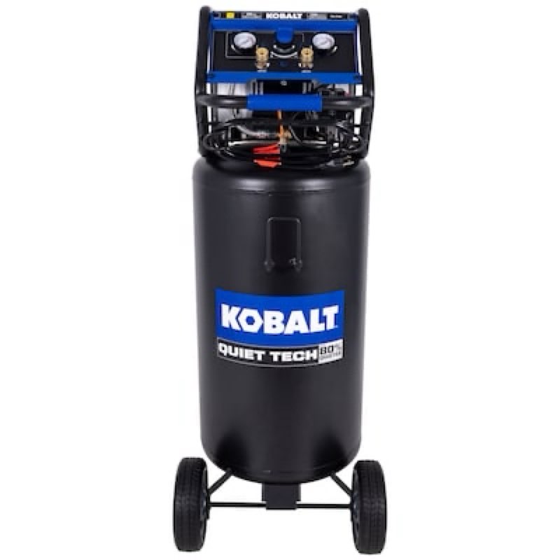 kobalt quiet tech 26-gallon portable electric 150 psi vertical air compressor