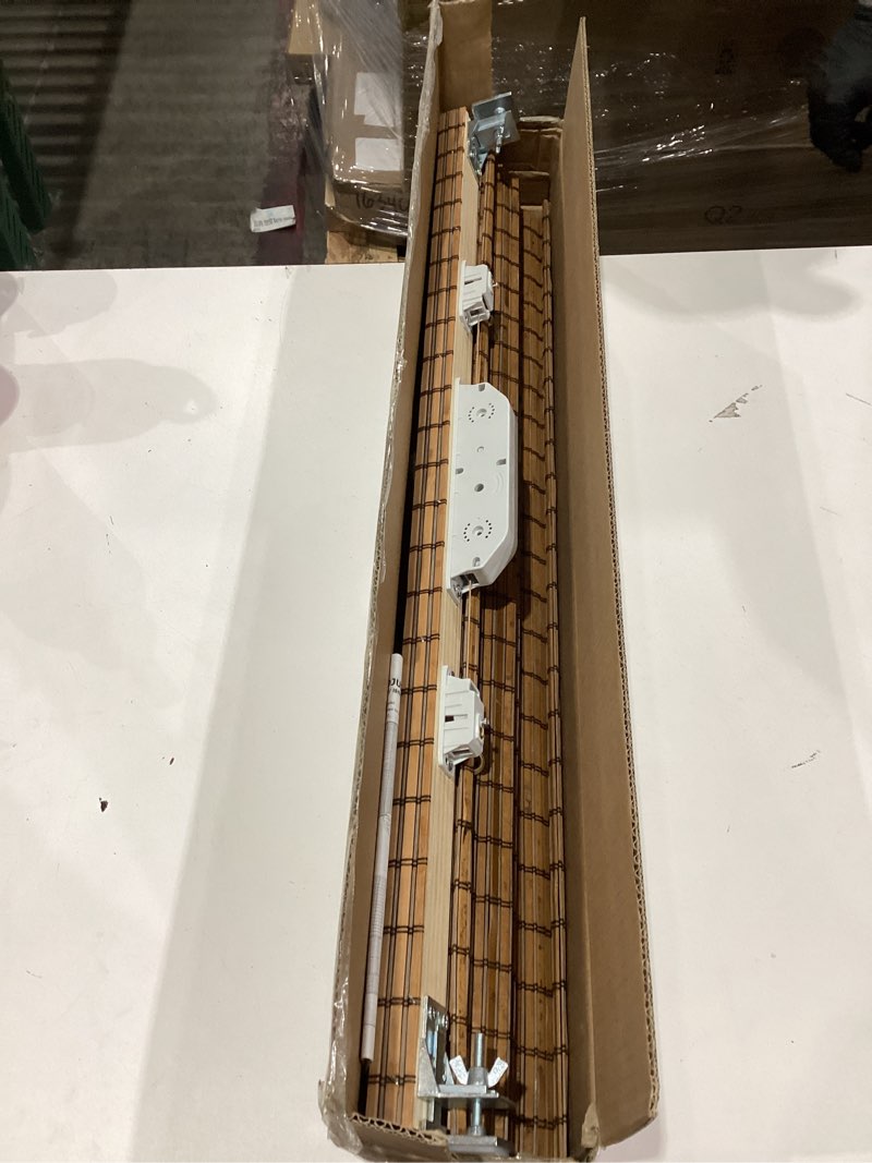 Condition photo showing Good Condition for lazblinds no-drill cordless roman shade - light filtering natural wood, easy install bamboo blind for windows 31" w x 48" h, malay umber malay umber 31"w x 48"h