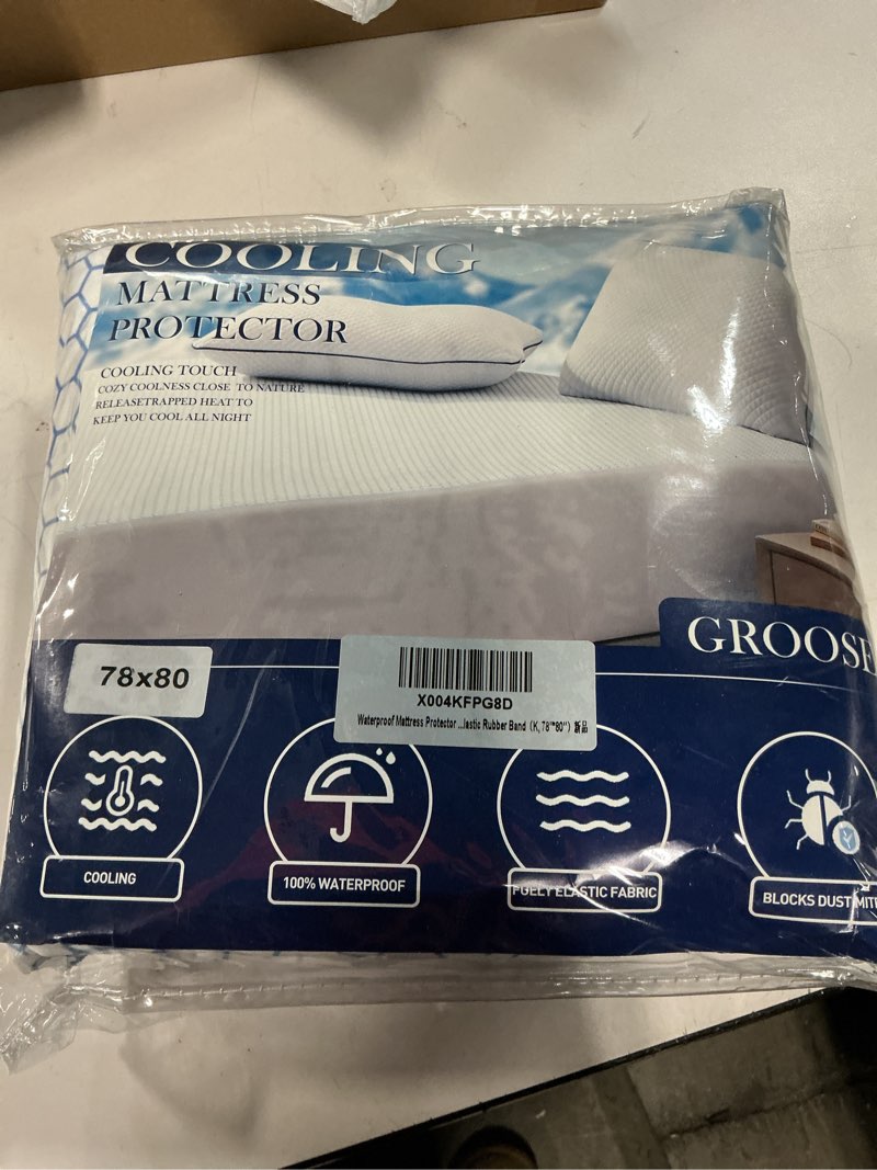 Condition photo showing New/Like New for Cooling Mattress Protector King, Waterproof Fitted Sheet Elasticized Mattress Pad Cover 8"-21" Deep Pocket Mattress Cover with Elastic Rubber Band?K, 78"×80"? White King?78"×80"?