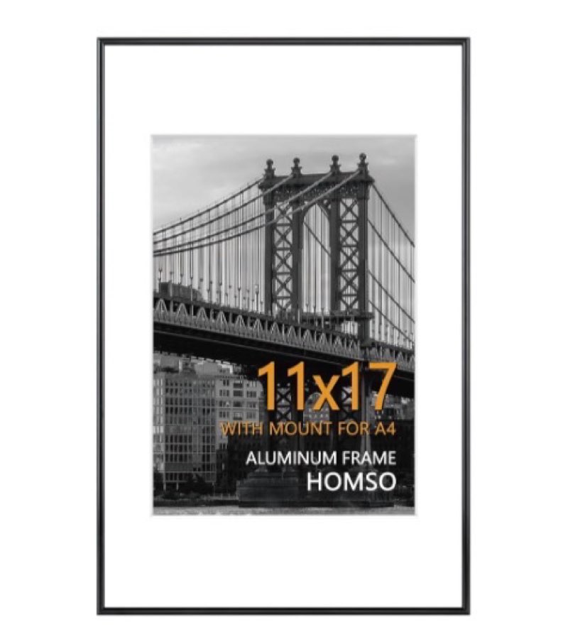 Homso 11x17 Picture Poster Metal Black Frame Set of 10, Display Pictures 8.3x11.7 Inch with Mat or 1