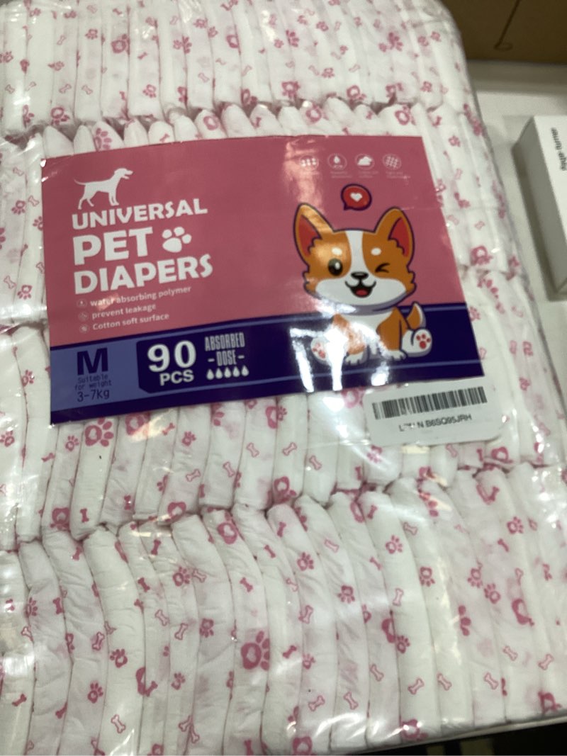 Condition photo showing As Is for Disposable Dog Diapers Female 90 Count Puppy Diapers Female (Waist 11-18 in M) Super Absorbent Small Doggie Diapers for Heat Excitable Urination or Incontinence - Pink 90count Medium 90.0