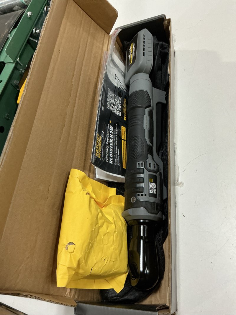 Condition photo showing Good Condition for cordless ratchet wrench fit dewalt 20v battery, 3/8" electric ratchet wrench set, 88 ft-lbs(120n.m), 500 rpm, variable speed, led light, 5 sockets, 1/4" & 1/2" adaptors, 3" extension bar(tool only) gray