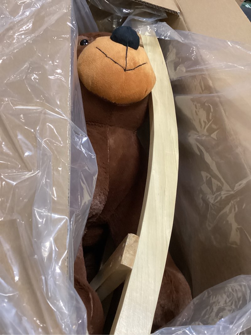 Condition photo showing Good Condition for rocking horse - plush bear animal rocker - toddler ride on toys for ages 3 and up - wooden rocking horse - ride on toys by happy trails (brown)