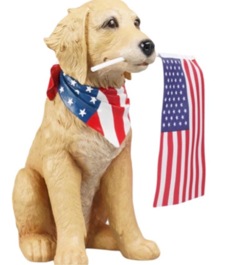 Cynkeyee Outdoor Garden Decor Dog Statue - Large Resin Puppy with American Flag Statues Sculpture for Outside Yard Lawn Home Decor Americana Patriotic Decorations 12.5x8.5x13.5 Inch