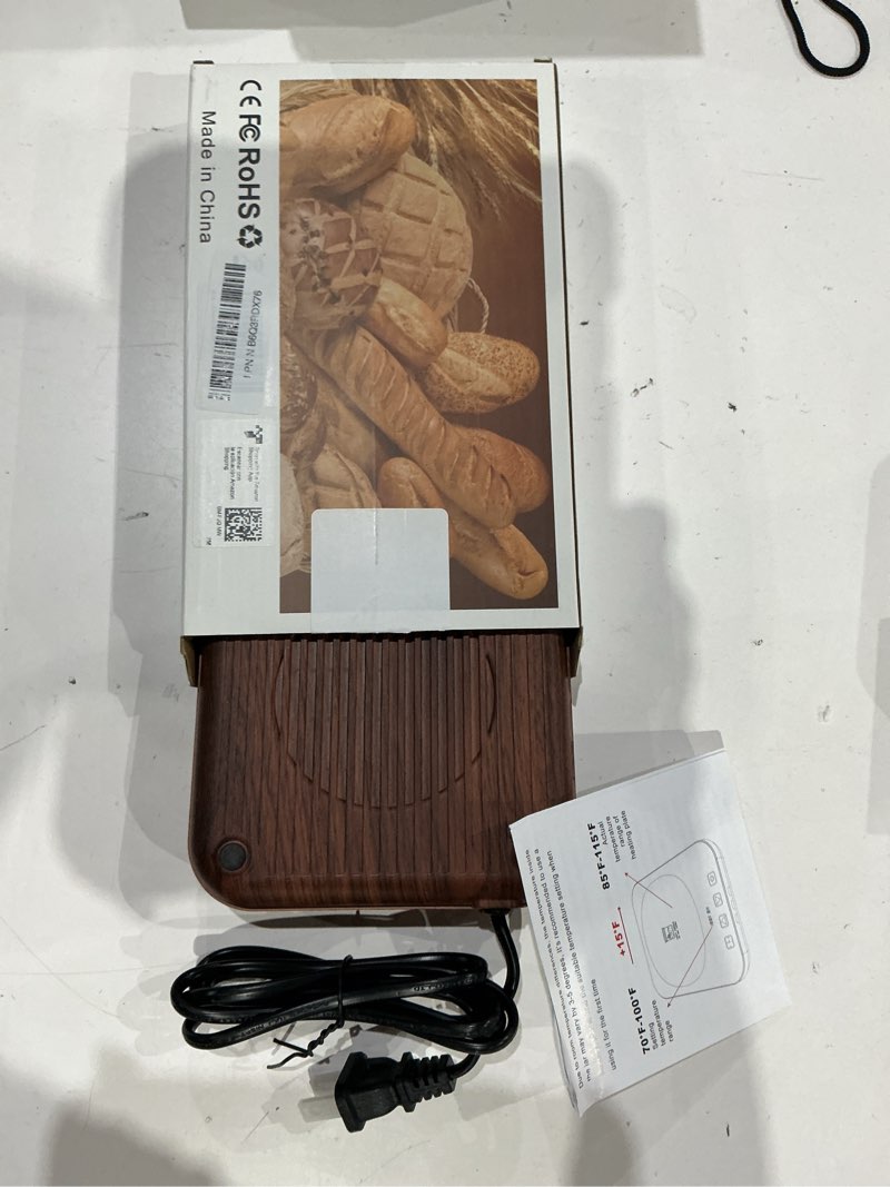 Condition photo showing Good Condition for electric sourdough starter warmer, upgrade warming heating pad mat for sour dough starter, sourdough heater proofing tool for home baking with thermostat control, timing, memory function (wood grain)