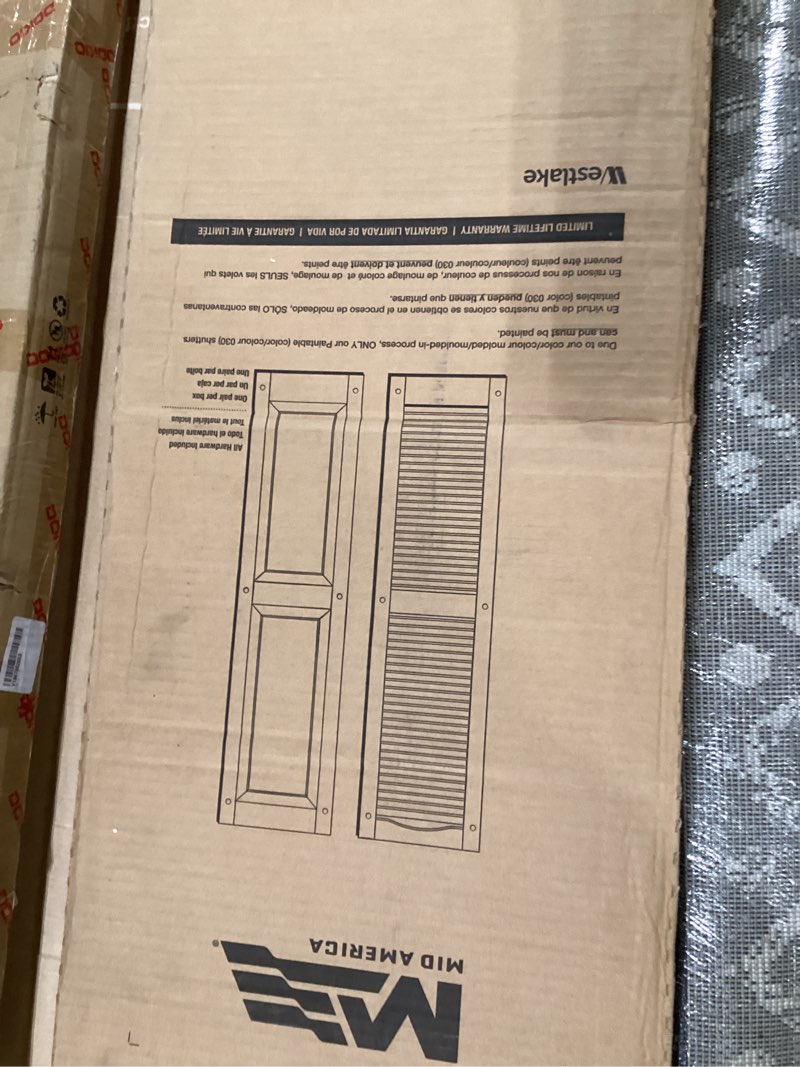 Condition photo showing New/Like New for 14 1/2"W x 80"H Lifetime Vinyl, Standard Cathedral Top Center Mullion, Open Louver Shutters, w/Installation Shutter-Lok's & Matching Screws (Per Pair), French Roast 14.5-in. W x 80-in. H 385 - French Roast