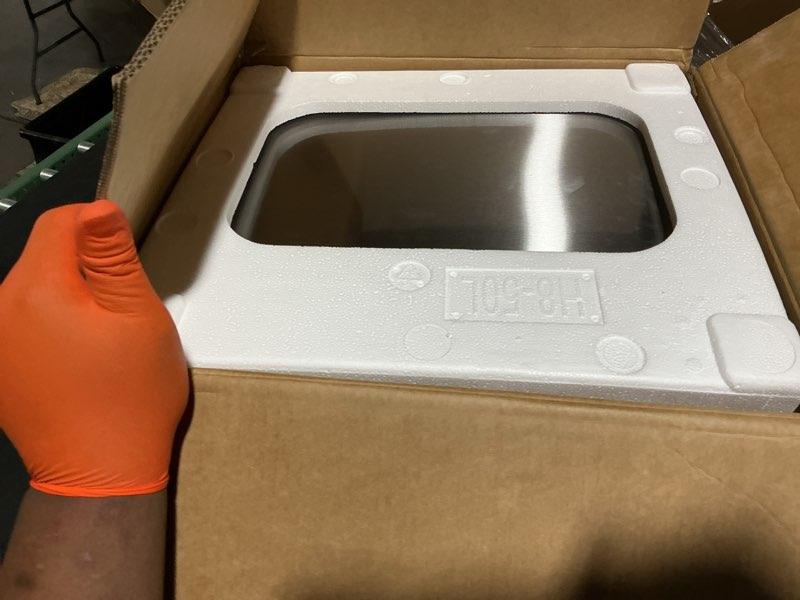 Condition photo showing Good Condition for amazon basics smudge resistant rectangular trash can with soft-close foot pedal, brushed stainless steel, 50l/13.2 gal, 16.7x14.7x25.9 in, satin nickel finish satin nickel big, 50l/13.2 gal