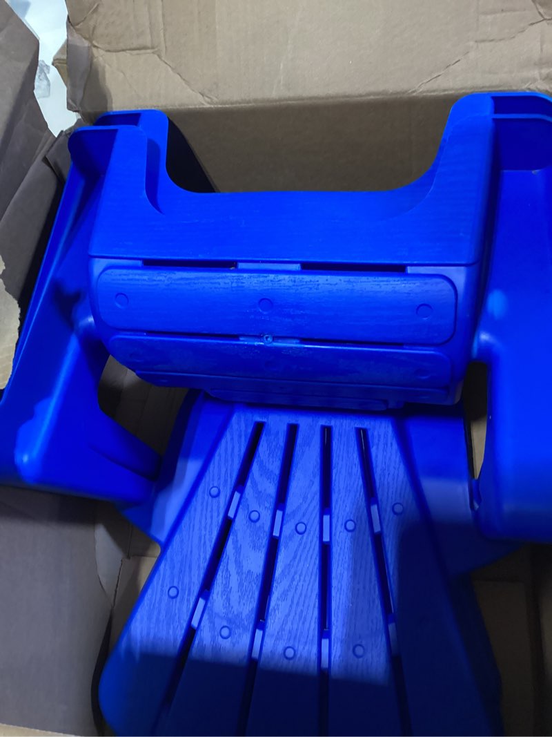 Condition photo showing Good Condition for little tikes kids garden chair 2 pack in blue, outdoor toddler activity adirondack chairs for picnic, garden, patio, backyard & beach, outdoor chair set