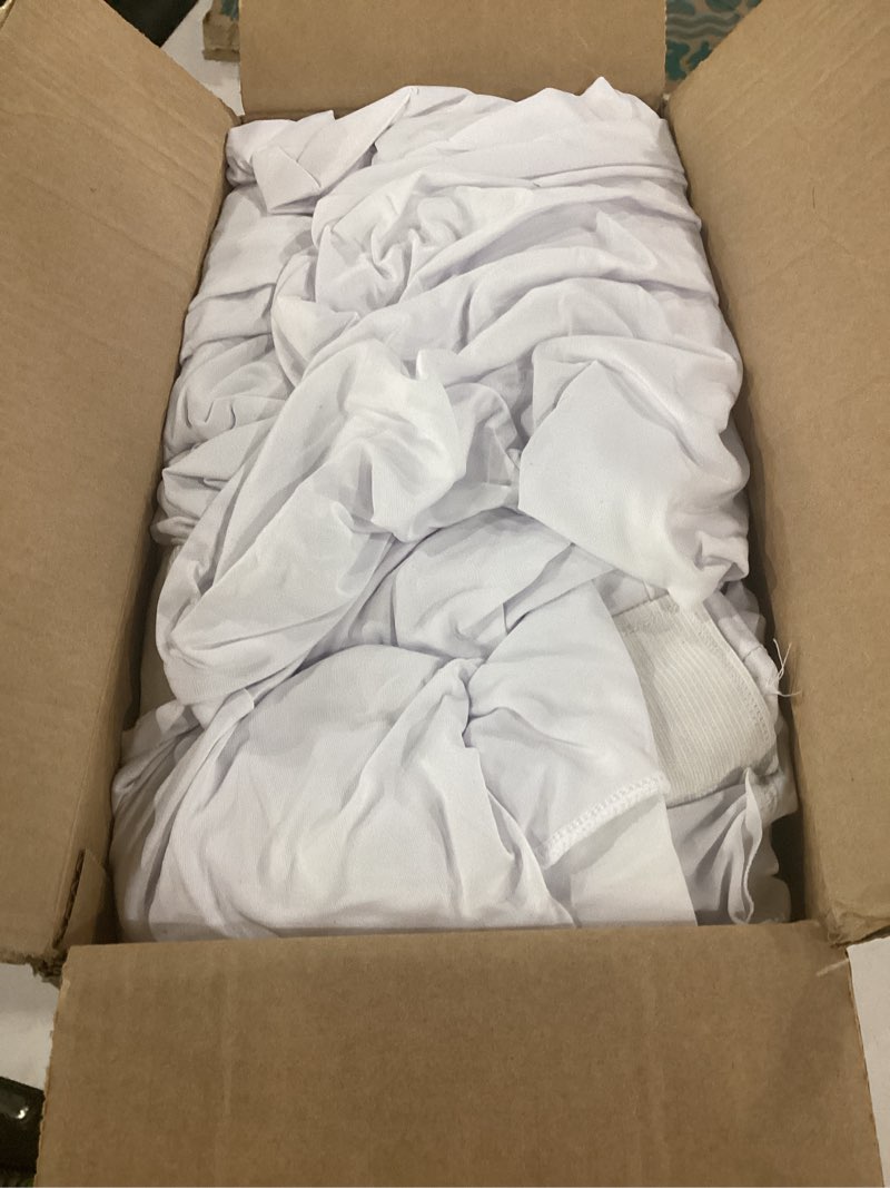 Condition photo showing As Is for missing pieces**** 10 pack 8ft rectangular spandex tablecloth,wrinkle resistant fitted cover for 96x30 inch banquet table cloth, washable stretch fabric for party, events, wedding, vendor - white white-8ft 10