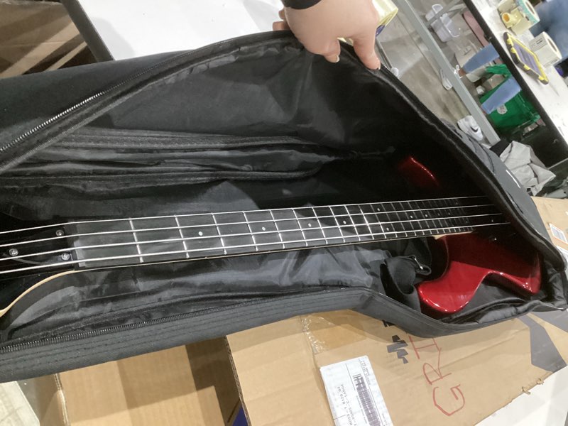 Condition photo showing Good Condition for donner electric bass guitar 4 strings full-size standard bass pj-style electric bass for adults with free online lesson,gig bag guitar strap and guitar cable included, dpj-100, red