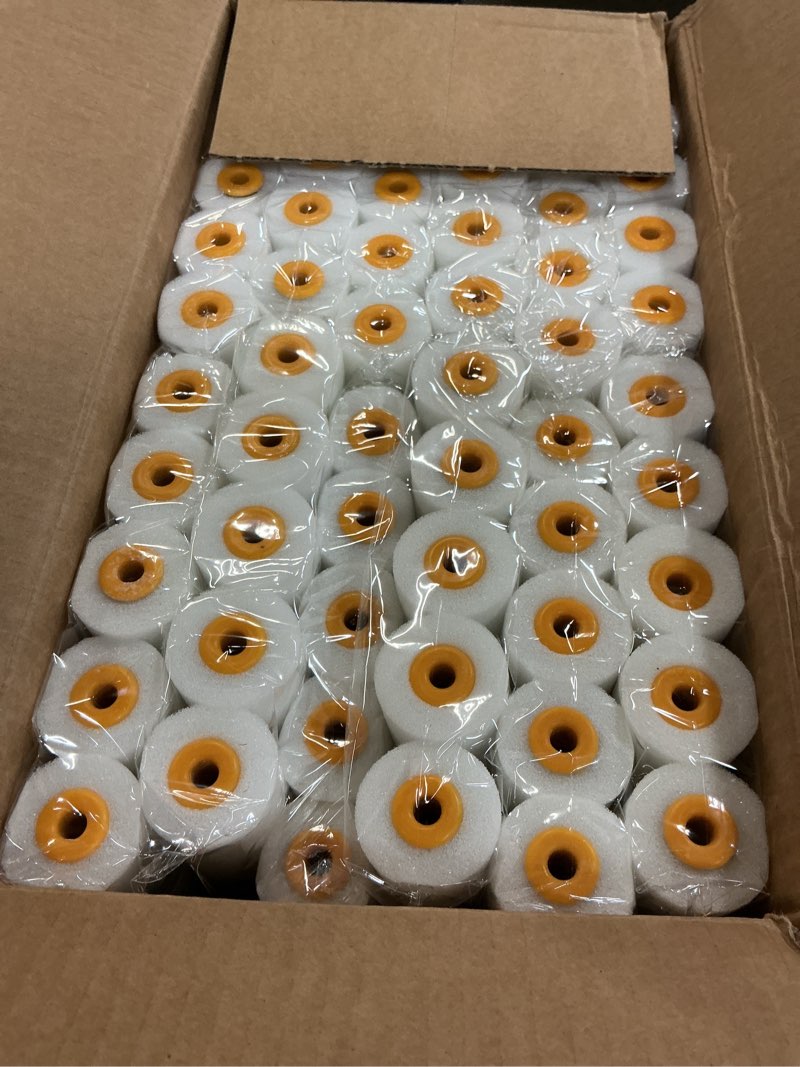 Condition photo showing New/Like New for 120 Pcs Foam Paint Roller 4 Inch Mini Paint Roller Small Foam Rollers Sponge Rollers Refills for Painting Walls, Cabinets, Doors, Tables, All Flat Surfaces, High Density High Absorption