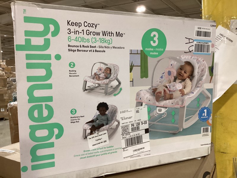Condition photo showing New/Like New for ingenuity keep cozy 3-in-1 grow with me vibrating baby bouncer seat & infant to toddler rocker, vibrations & -toy bar, 0-30 months up to 40 lbs (pink burst)