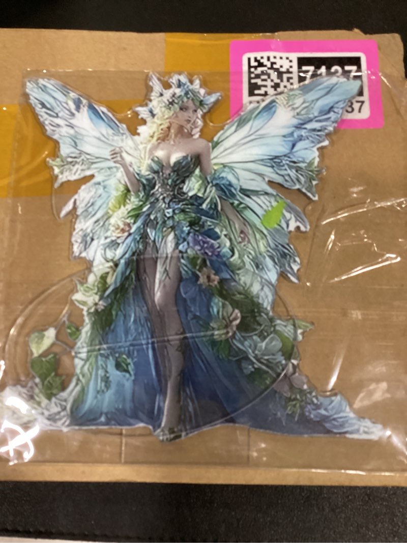 Condition photo showing New/Like New for fairy desktop standee, 2d flat acrylic art butterfly elf tabletop ornament decoration, home study room bookshel office creative decor supplies (turquoise green fairy)