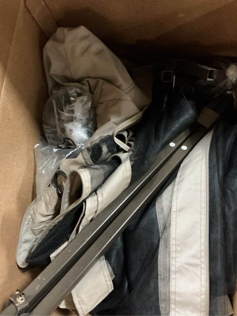 Condition photo showing As Is for 11x13 Outdoor Gazebo - Patio Gazebo with Mosquito Netting and Corner Frame Screen Wall, Double Roof Design, Sun & Water Proof Canopy Shelter for Backyard Garden Deck - Grey