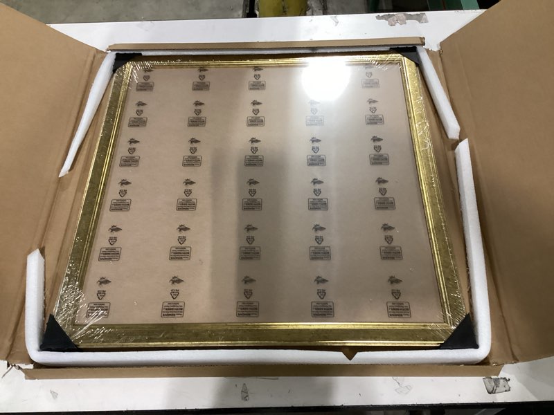 Condition photo showing New/Like New for Wood 20x20 Frame Gold, Ornate Natural 20x20in Poster Picture Frame, Modern Golden 20 x 20inch Gallery Wall Photo Frame with HD Plexiglass, Horizontal Vertical Wall Mounting Display 1pcs Gold 20x20