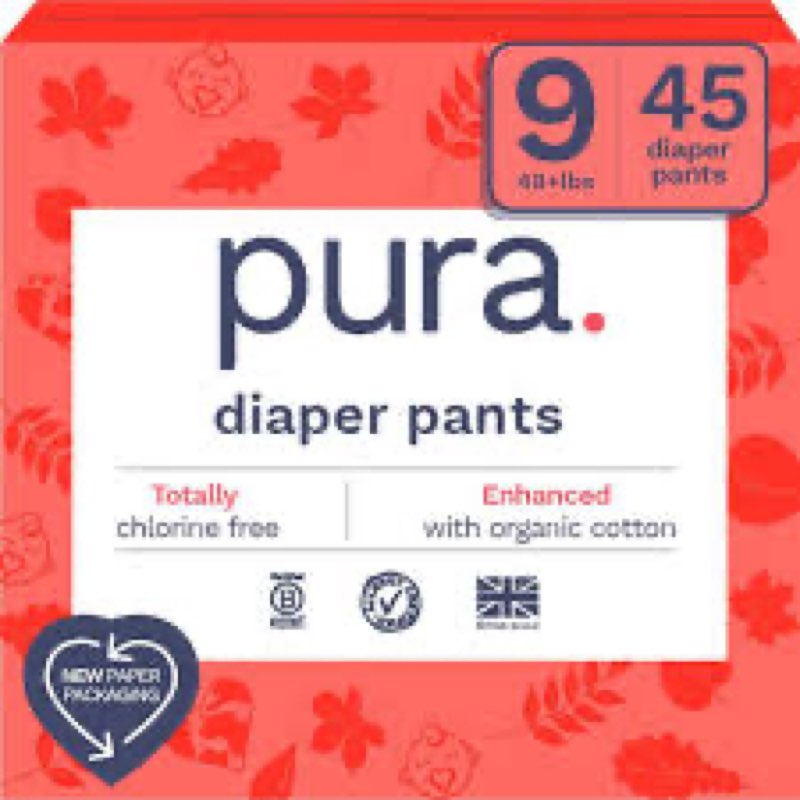 Pura Hypoallergenic Diaper Pants Size 9 (48+ lbs) Overnight, up to 12 Hours Leak Protection, Suitabl